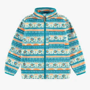 Veste de polar bleue à motifs et col montant, enfant || Blue fleece jacket with patterns and high collar, child