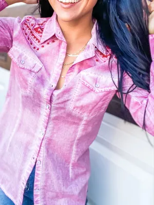Vintage Embroidered Button Down Plum