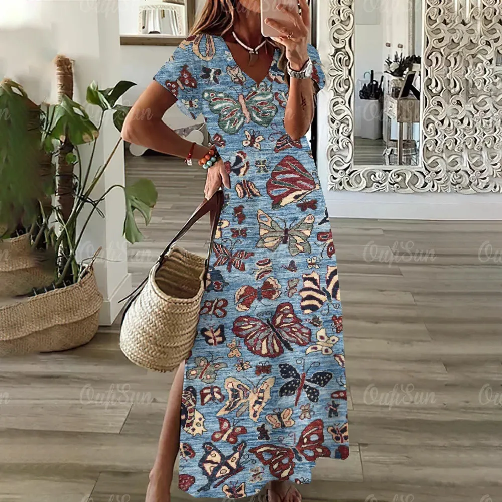Vintage Graphic Print Dresses Plus Size Midi Women's Fashion