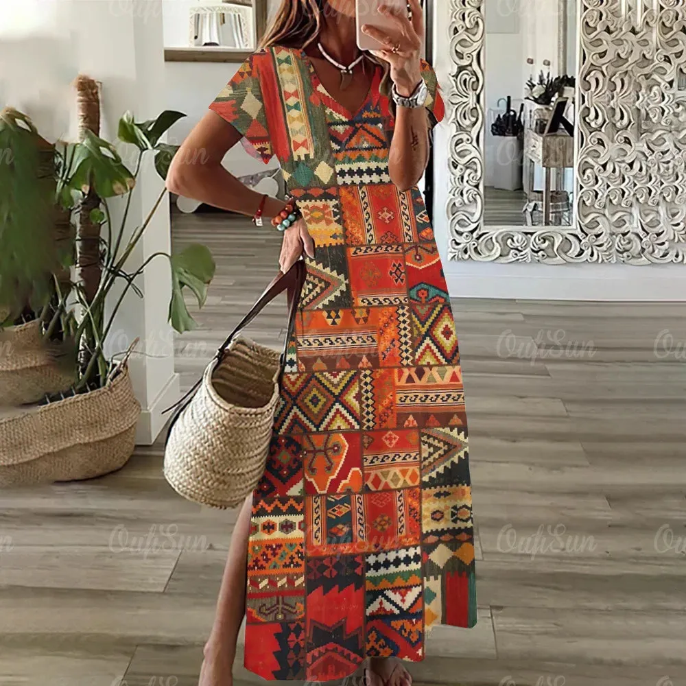 Vintage Graphic Print Dresses Plus Size Midi Women's Fashion