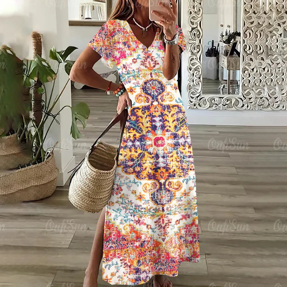 Vintage Graphic Print Dresses Plus Size Midi Women's Fashion
