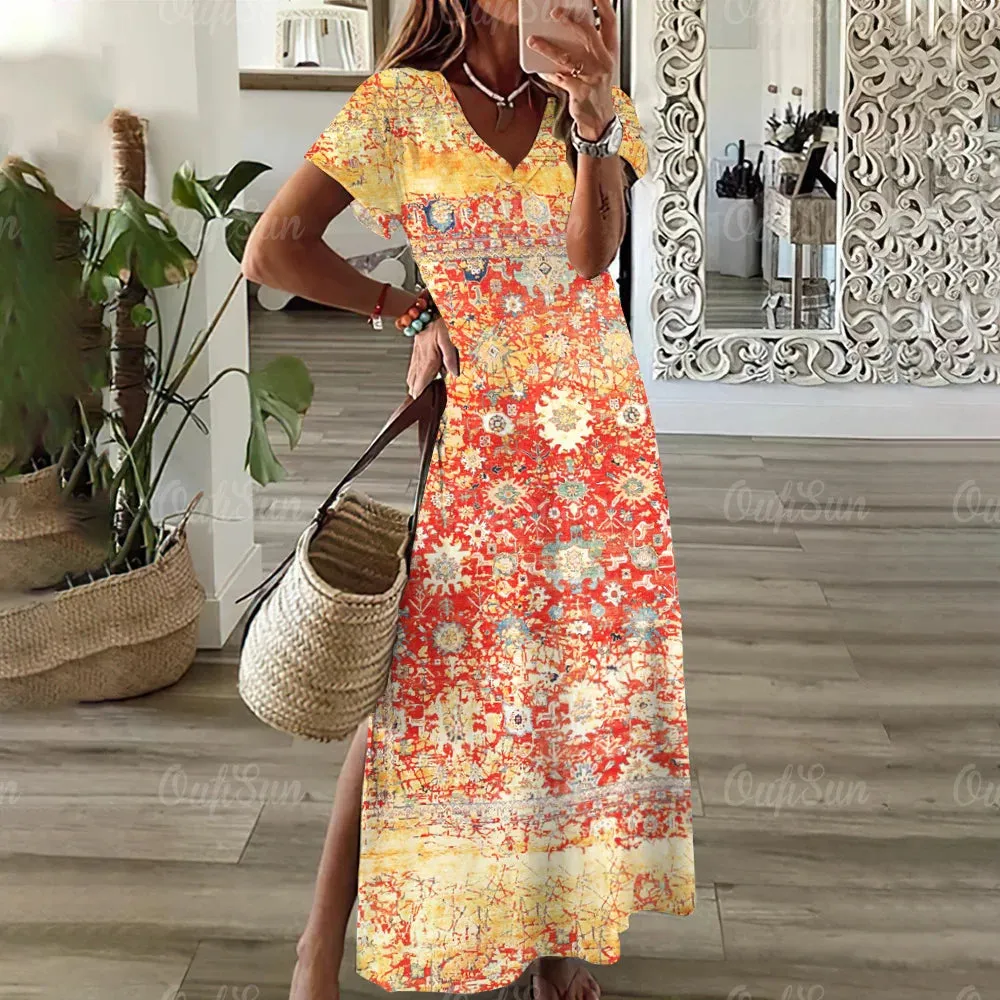 Vintage Graphic Print Dresses Plus Size Midi Women's Fashion