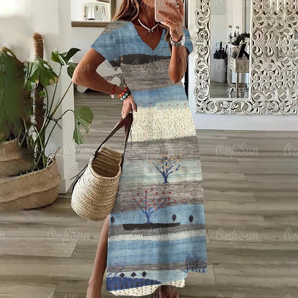 Vintage Graphic Print Dresses Plus Size Midi Women's Fashion