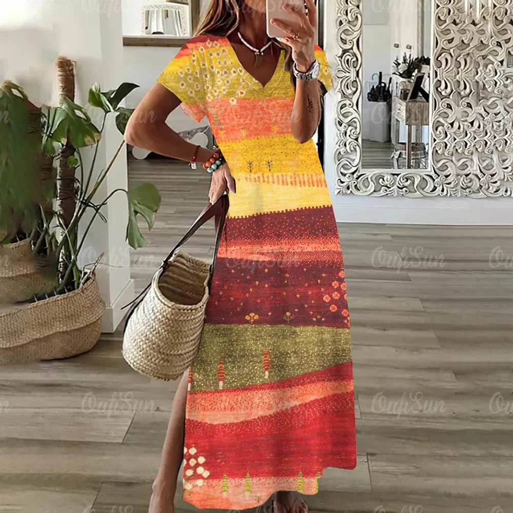 Vintage Graphic Print Dresses Plus Size Midi Women's Fashion