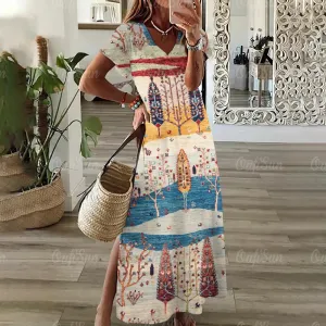 Vintage Graphic Print Dresses Plus Size Midi Women's Fashion