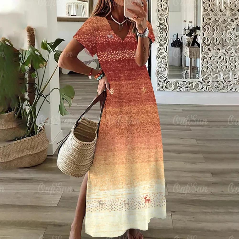 Vintage Graphic Print Dresses Plus Size Midi Women's Fashion