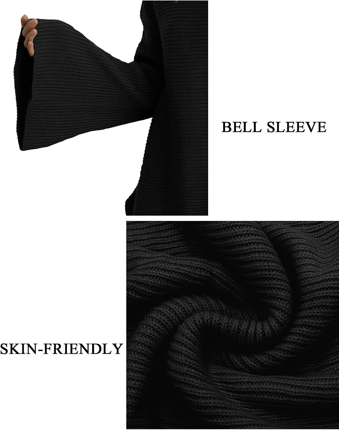 Women'S Bell Sleeve Sweater Loose Fit Knitted Pullover Lightweight Knitwear