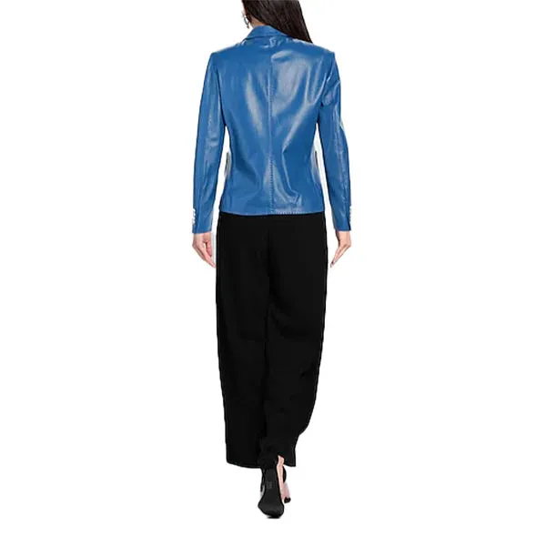 Women's Blue Tagliatore Leather Moto Jacket