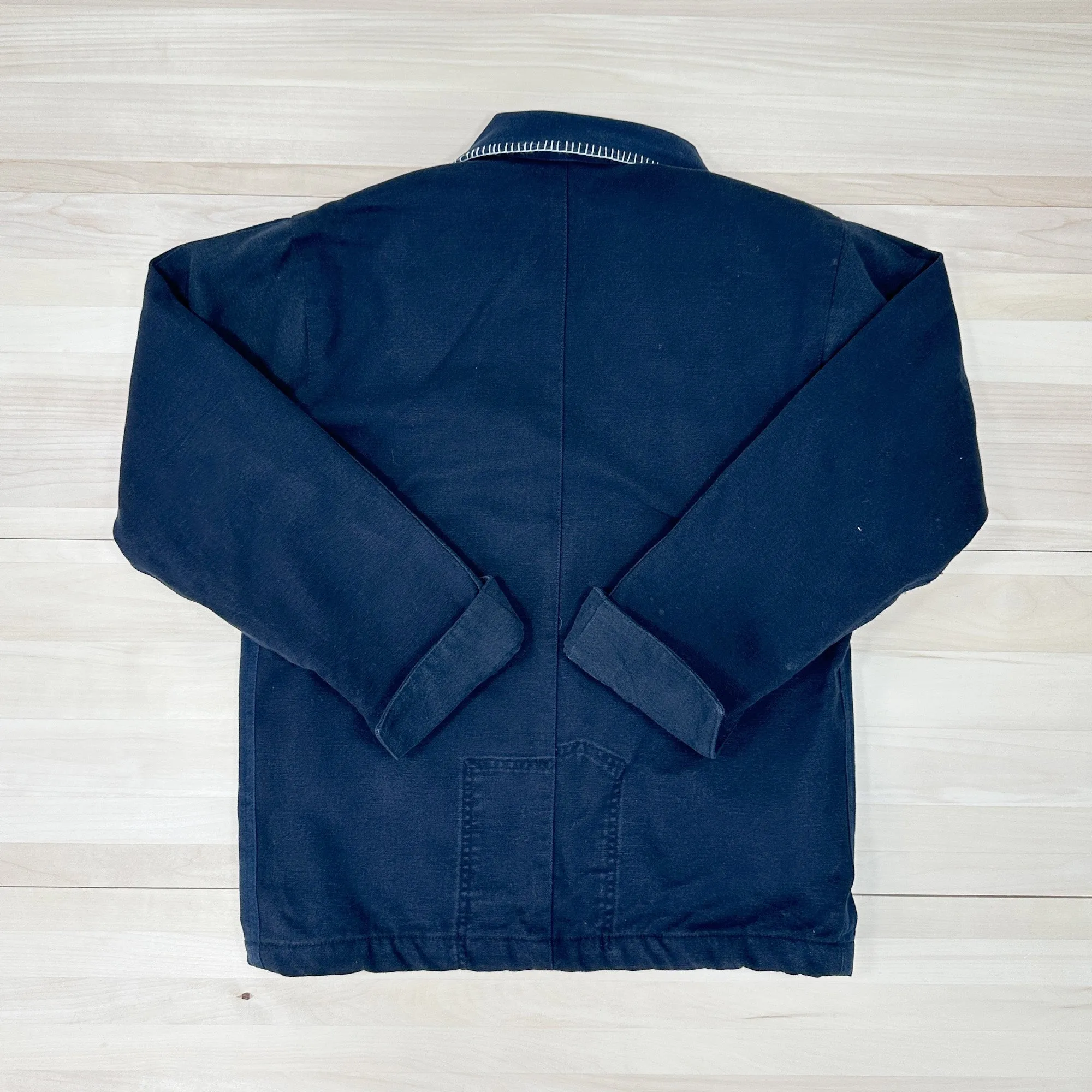 Women's Chore Coat Made From Upcycled Work Jeans - Blanket Stitching - Small