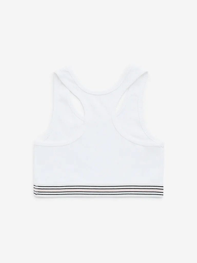 Y&F Kids White Ribbed-Textured Cotton-Blend Crop Top