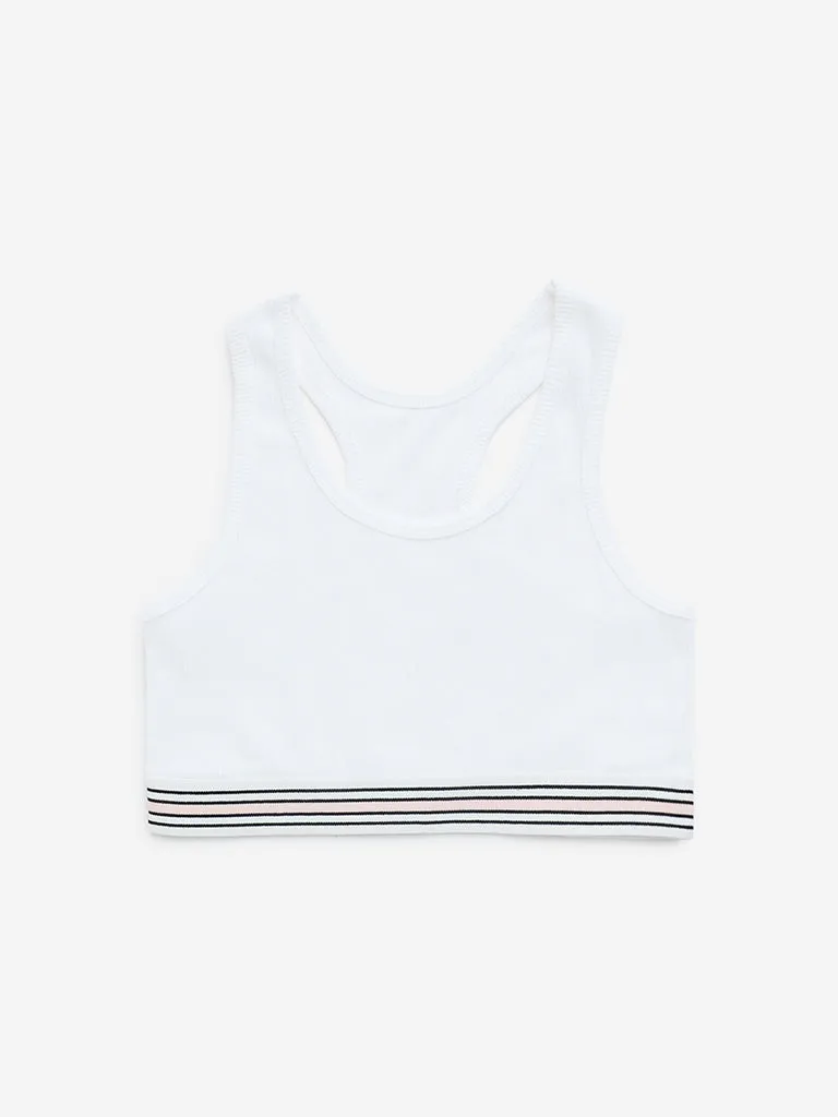 Y&F Kids White Ribbed-Textured Cotton-Blend Crop Top