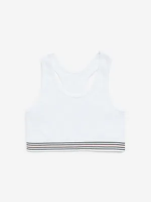Y&F Kids White Ribbed-Textured Cotton-Blend Crop Top
